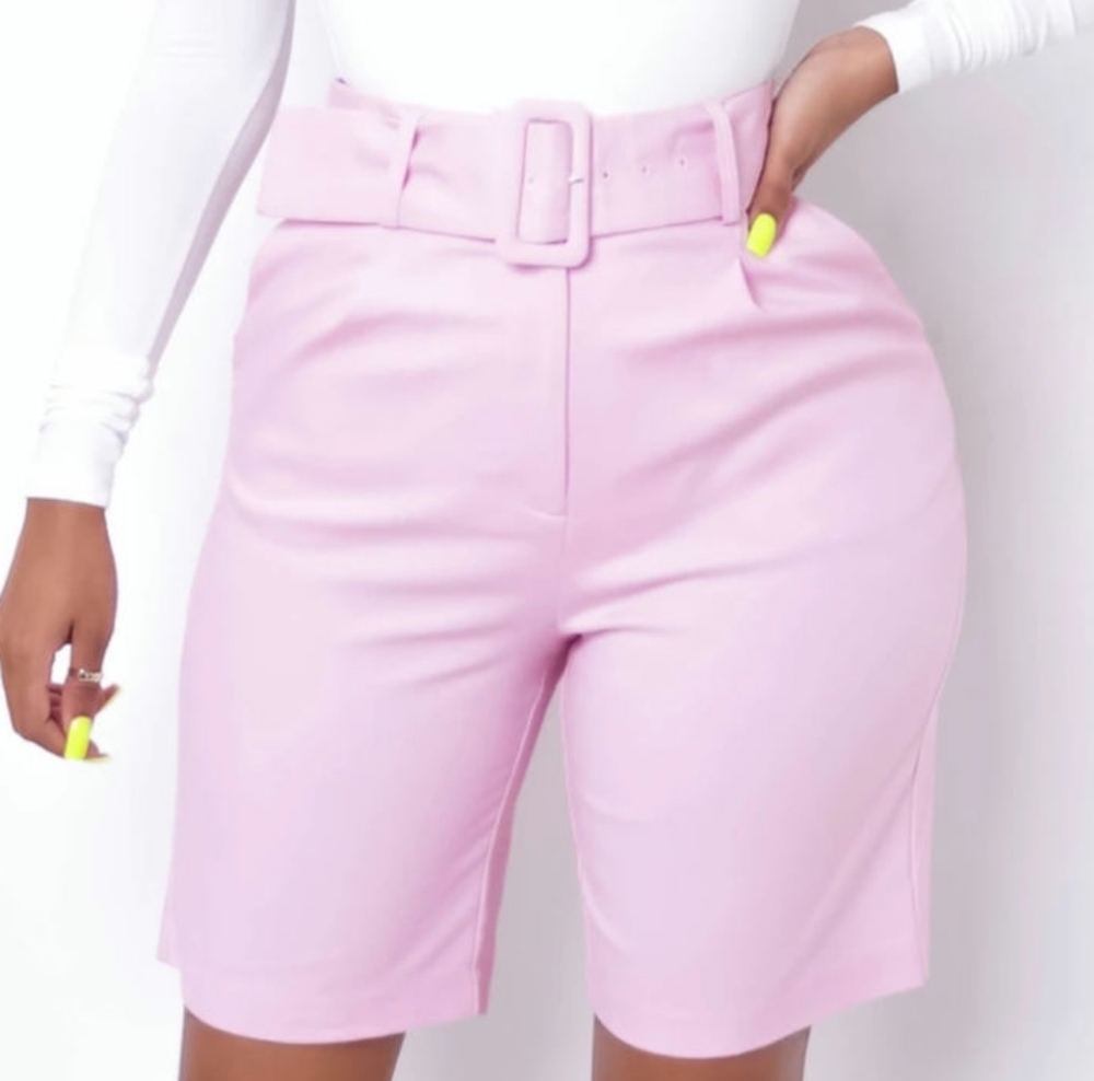 Pink- Juniors "Boyfriend" Hi-Waisted Shorts